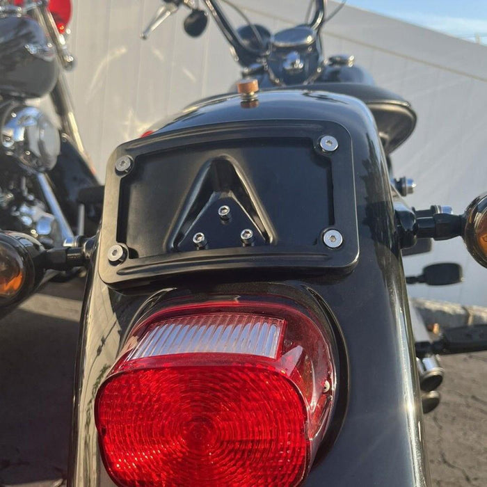 DURAFORCE 3 Hole Curved Laydown License Plate Mount Bracket w/Frame For Harley Dyna XL