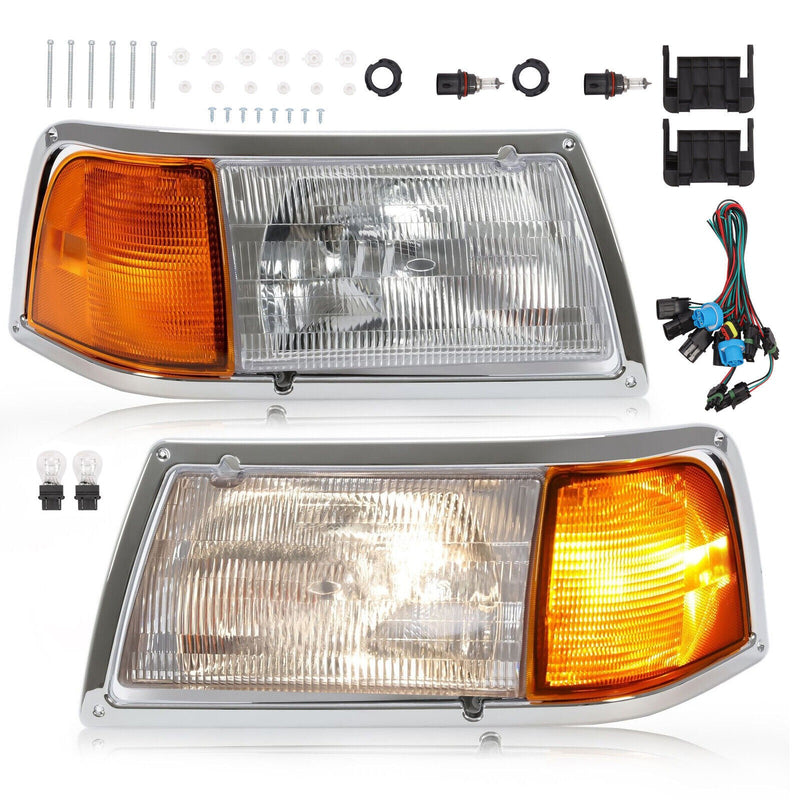 DURAFORCE Pair Clear Headlamps+Corner Lights+Bezels w/Bulbs For Peterbilt 375 385 Trucks