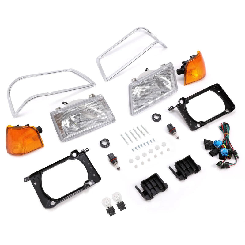 DURAFORCE Pair Clear Headlamps+Corner Lights+Bezels w/Bulbs For Peterbilt 375 385 Trucks