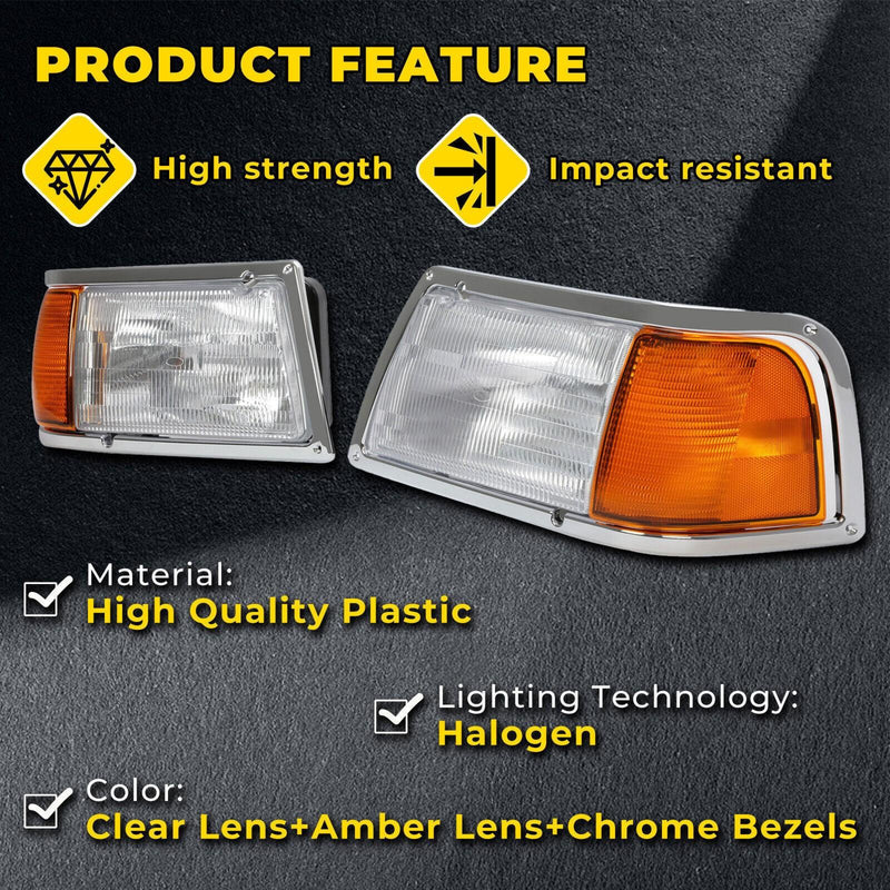 DURAFORCE Pair Clear Headlamps+Corner Lights+Bezels w/Bulbs For Peterbilt 375 385 Trucks