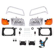 DURAFORCE Pair Clear Headlamps+Corner Lights+Bezels w/Bulbs For Peterbilt 375 385 Trucks