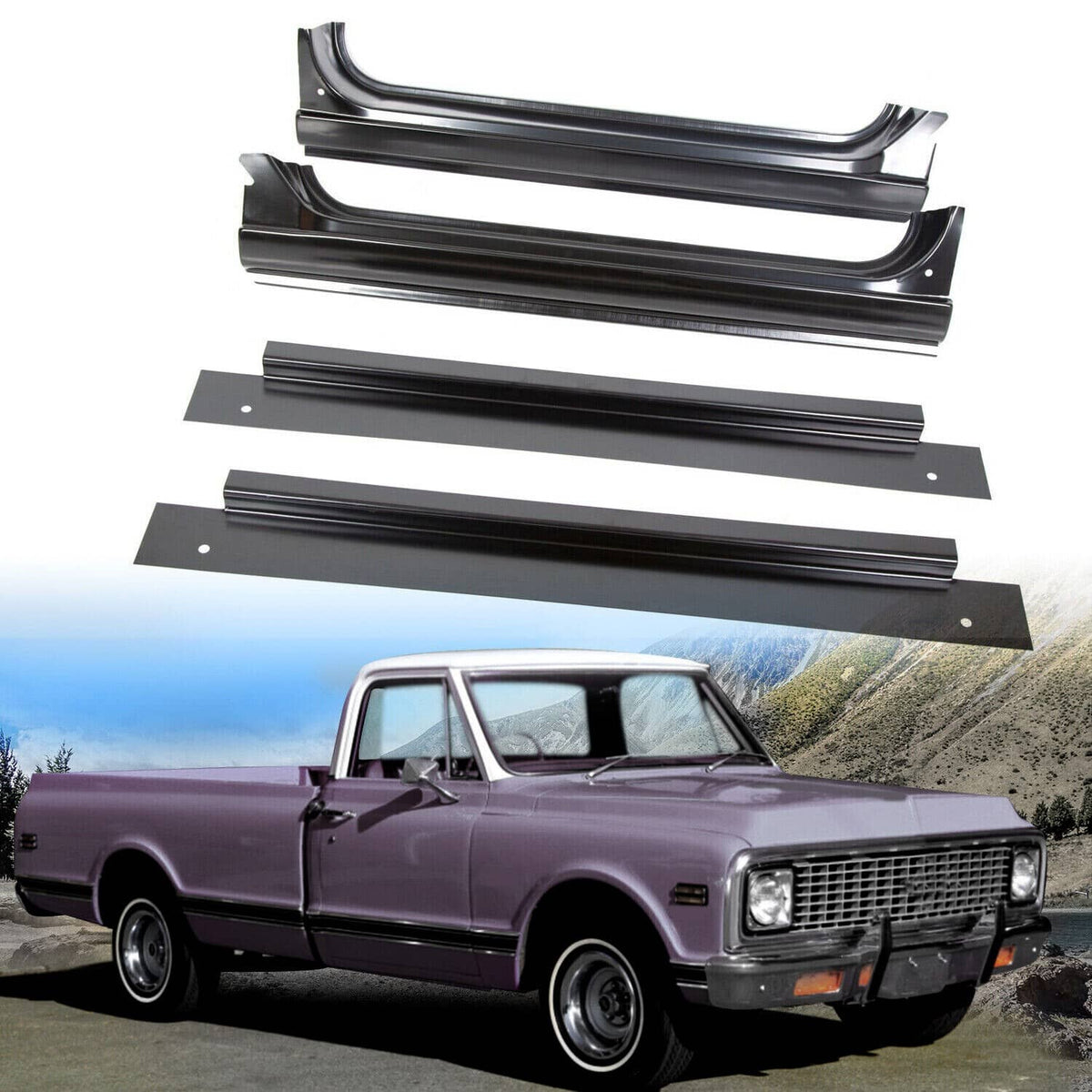 4Pc For Chevy / GMC C10 67-72 LH RH Side Full Rocker Panels w/ Inner P ...