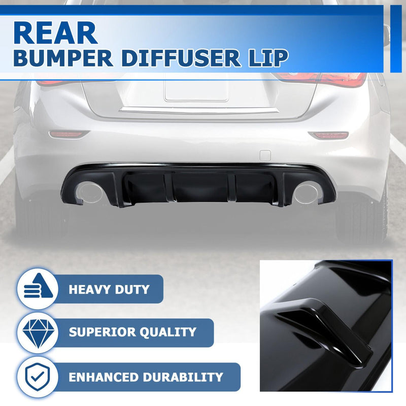 DURAFORCE Fits 2014-17 Infiniti Q50 Gloss Black Rear Diffuser Bumper Lip Spoiler Splitter