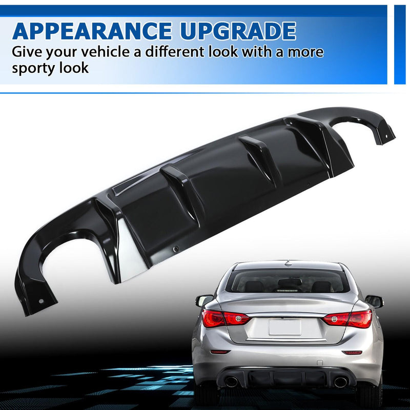 DURAFORCE Fits 2014-17 Infiniti Q50 Gloss Black Rear Diffuser Bumper Lip Spoiler Splitter