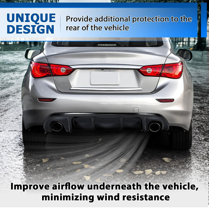 DURAFORCE Fits 2014-17 Infiniti Q50 Gloss Black Rear Diffuser Bumper Lip Spoiler Splitter