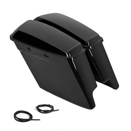 DURAFORCE Vivid Black Stretched Extended Hard Saddlebags For 14-24 Harley Road King Glide