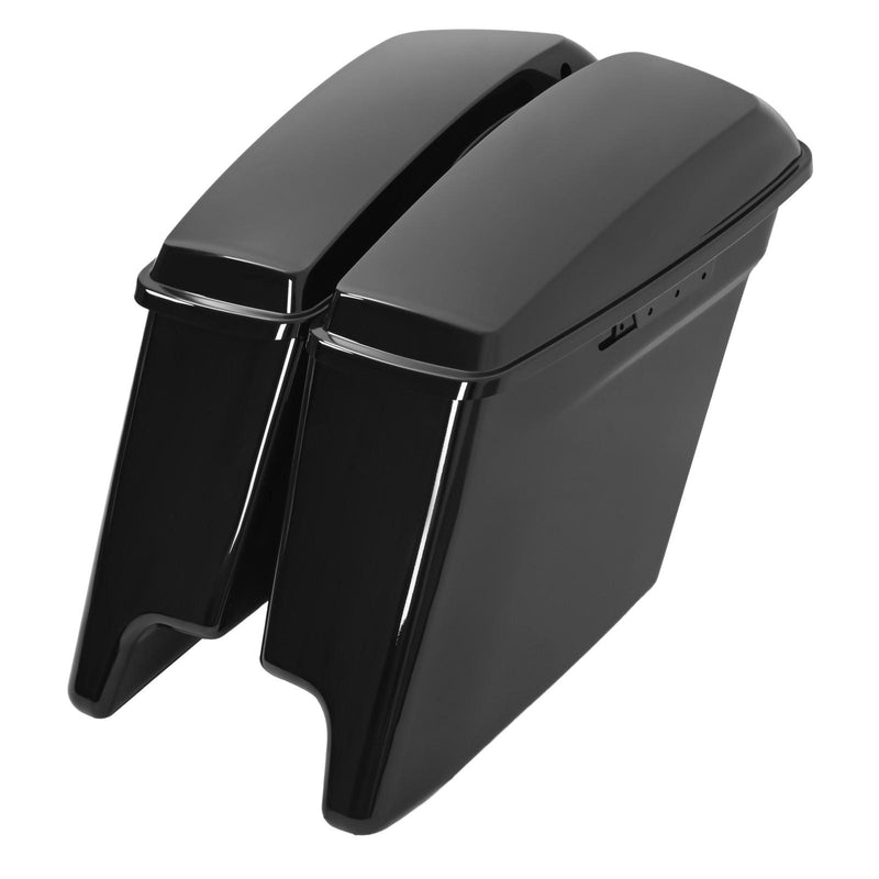 DURAFORCE Vivid Black Stretched Extended Hard Saddlebags For 14-24 Harley Road King Glide