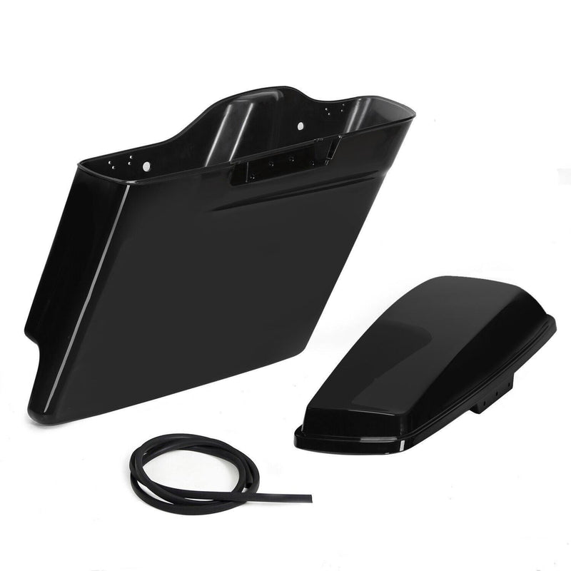 DURAFORCE Vivid Black Stretched Extended Hard Saddlebags For 14-24 Harley Road King Glide