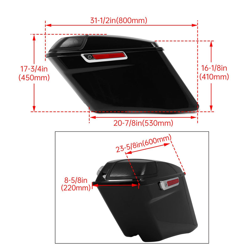 DURAFORCE For 93-13 Harley Touring CVO 4" Stretched Hard Saddlebags with 5x7 Speaker Lids