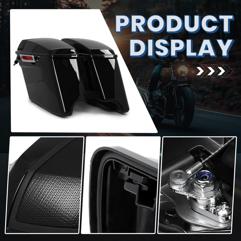 DURAFORCE For 93-13 Harley Touring CVO 4" Stretched Hard Saddlebags with 5x7 Speaker Lids