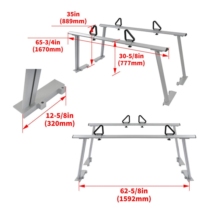 DURAFORCE 1000LBS Pickup Truck Bed Ladder Rack Adjustable Handles Kayak Truck Bed Rack