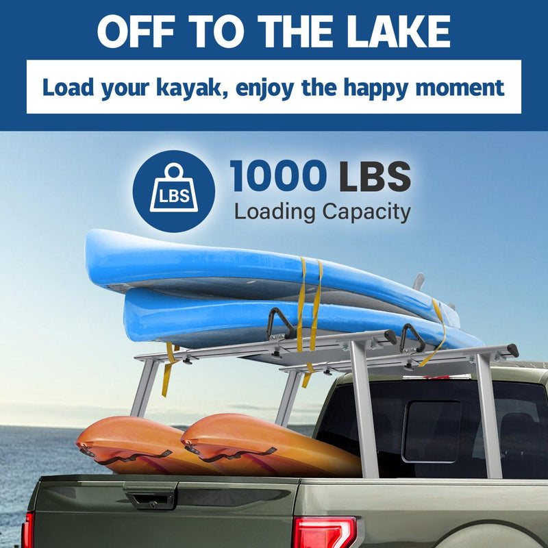 DURAFORCE 1000LBS Pickup Truck Bed Ladder Rack Adjustable Handles Kayak Truck Bed Rack