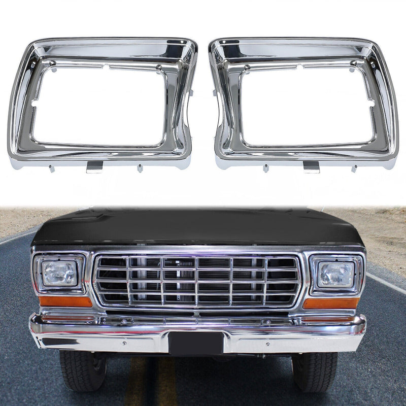 DURAFORCE New Headlight Bezel Trims Chrome For Ford F-100 F-150 F250 F350 Bronco 1978-1979