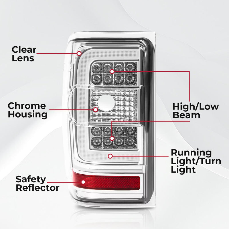 DURAFORCE C Light Bar LED Tail Lights For Ford Ranger 2001-2011 Clear Lens Chrome Housing