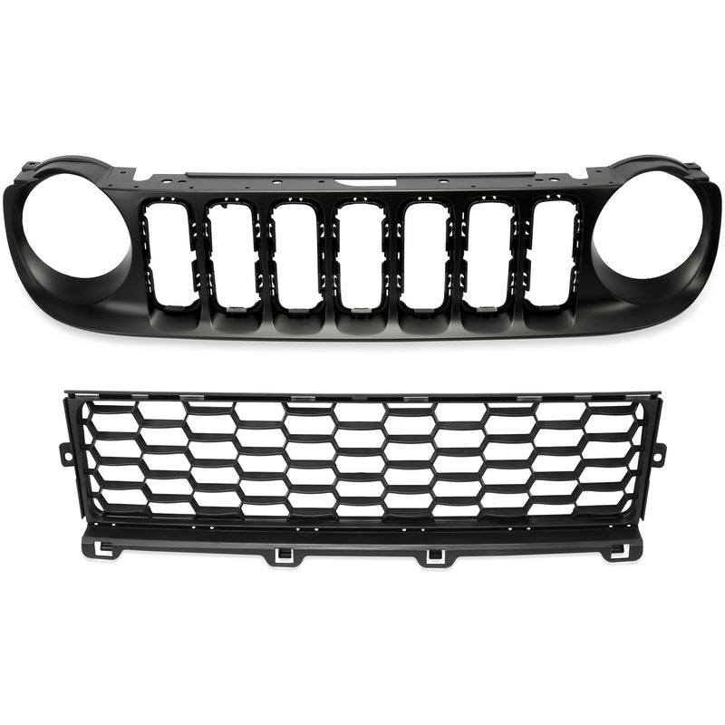 DURAFORCE For Jeep Renegade 2015-2019 Honeycomb Front Upper & Lower Grille Painted Black