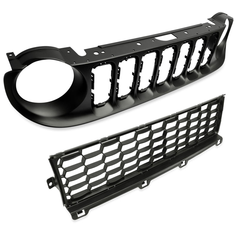 DURAFORCE For Jeep Renegade 2015-2019 Honeycomb Front Upper & Lower Grille Painted Black