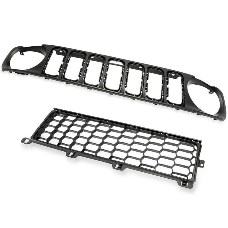 DURAFORCE For Jeep Renegade 2015-2019 Honeycomb Front Upper & Lower Grille Painted Black