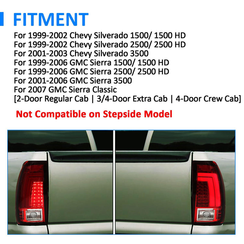 DURAFORCE For Chevy Silverado 1500 99-02 GMC Sierra 1999-2007 LED Tail Lights Brake Lamps