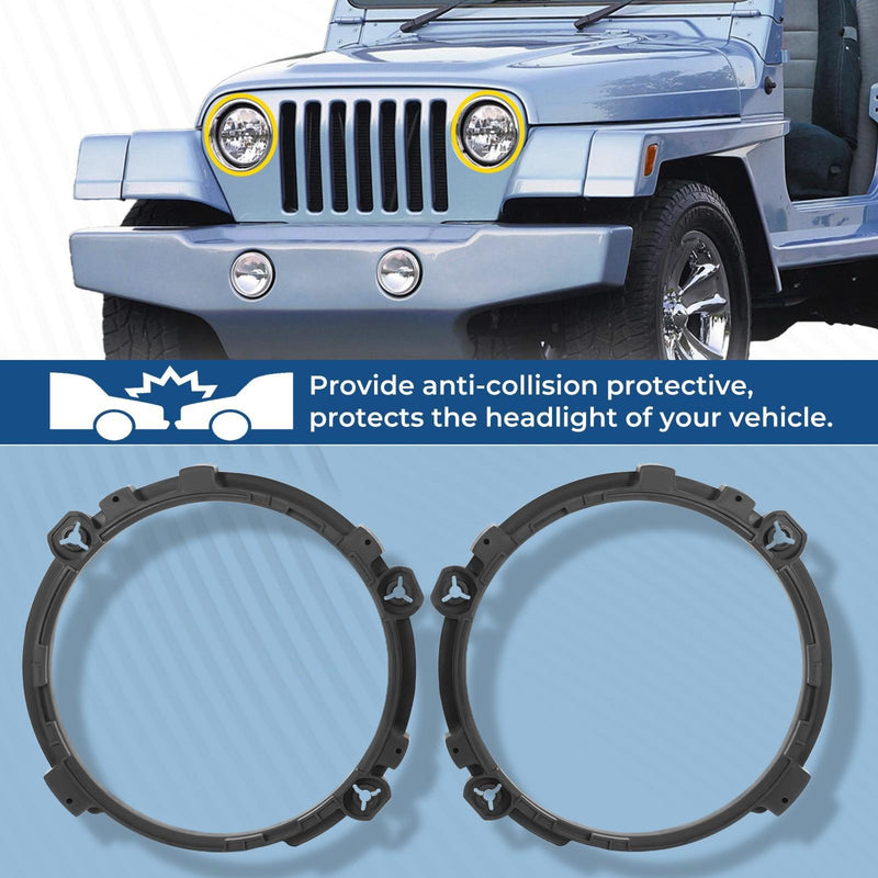 DURAFORCE Black Headlight Bulb Brackets Buckets + Light Rings For Jeep Wrangler 1997-2006