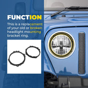 DURAFORCE Black Headlight Bulb Brackets Buckets + Light Rings For Jeep Wrangler 1997-2006