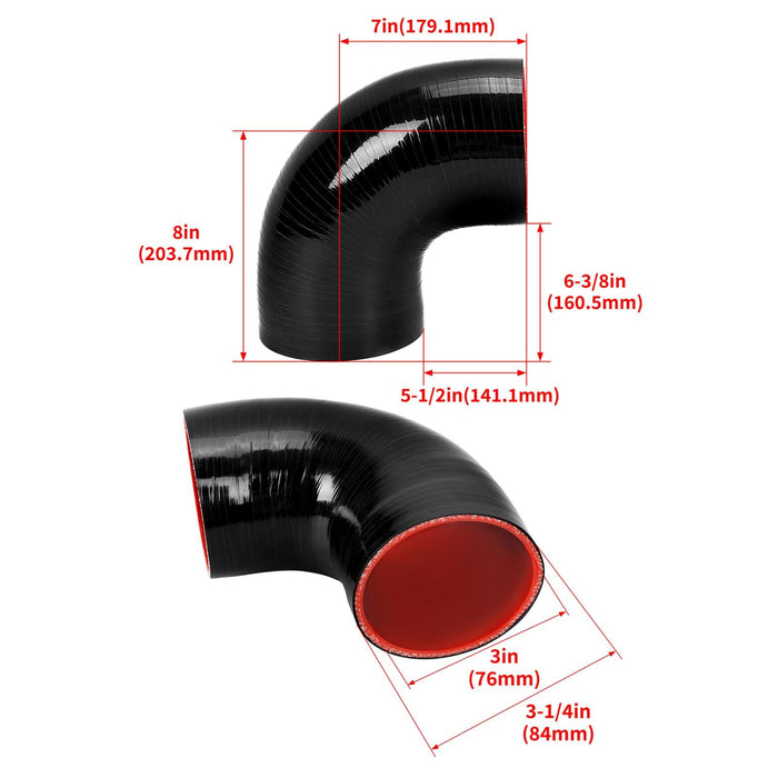 DURAFORCE 3" inch 90 Degree 76mm Elbow Silicone Hose/Intake/Intercooler Pipe Turbo Coupler
