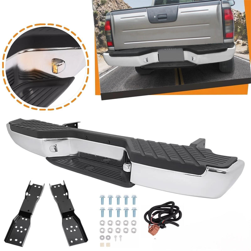 DURAFORCE For 1998-2004 Nissan Frontier Chrome Complete Rear Step Bumper W/O Sensor Hole