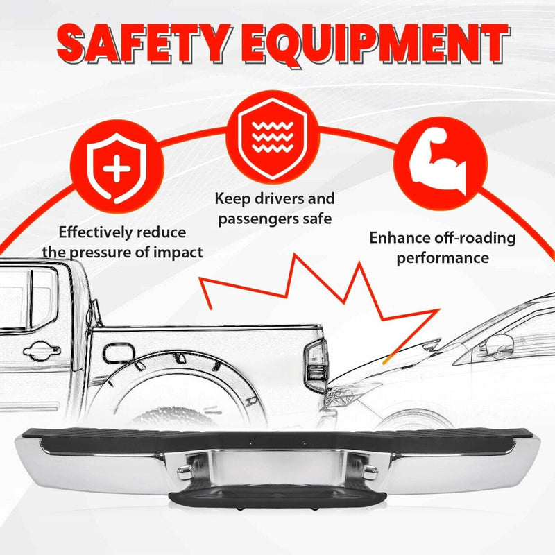 DURAFORCE For 1998-2004 Nissan Frontier Chrome Complete Rear Step Bumper W/O Sensor Hole