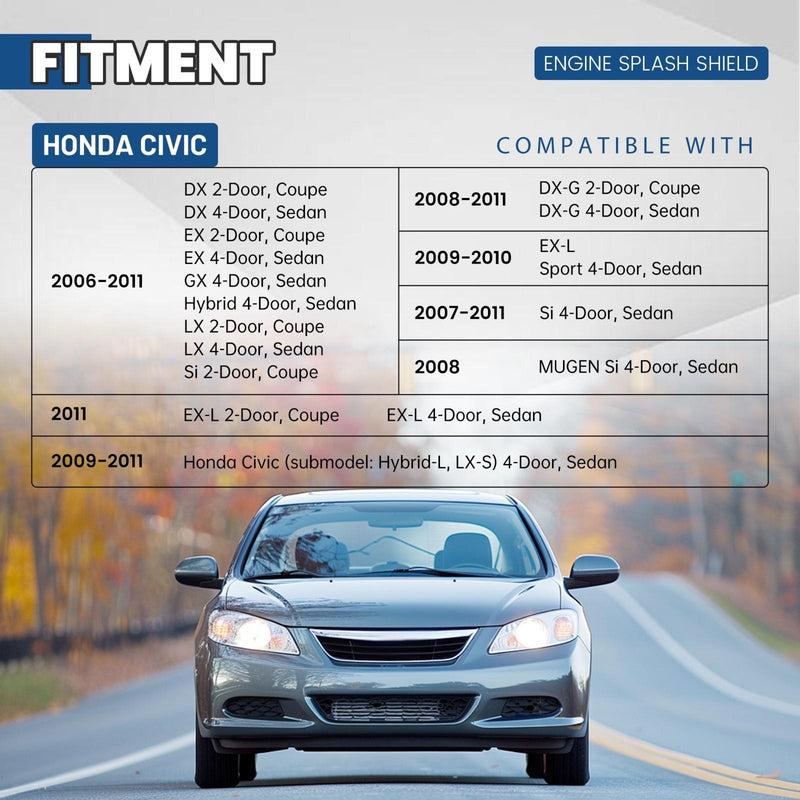 DURAFORCE Front Engine Splash Shield Under Cover For Honda Civic 2006-2011 #74111-SNA-A00