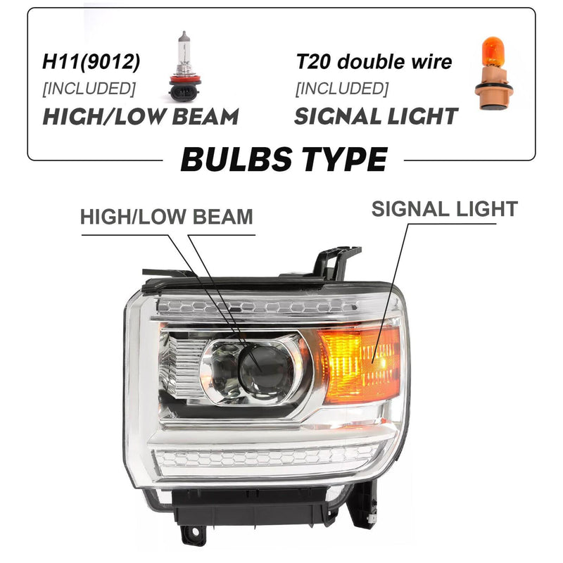 DURAFORCE Halogen Headlights Projector For 2014-2018 GMC Sierra 1500 15-19 2500 3500HD