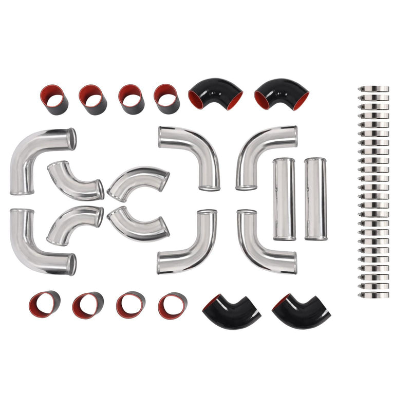 DURAFORCE 12Pcs 3" DIY Universal Polished Turbo Intercooler Pipe Kit Aluminum +Hose+Clamp