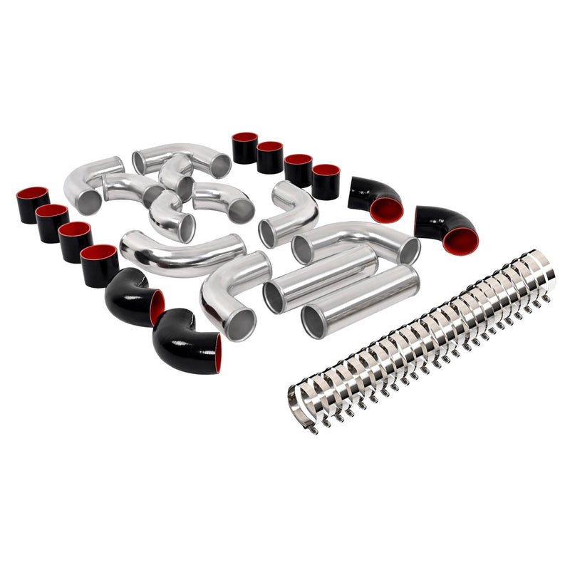 DURAFORCE 12Pcs 3" DIY Universal Polished Turbo Intercooler Pipe Kit Aluminum +Hose+Clamp