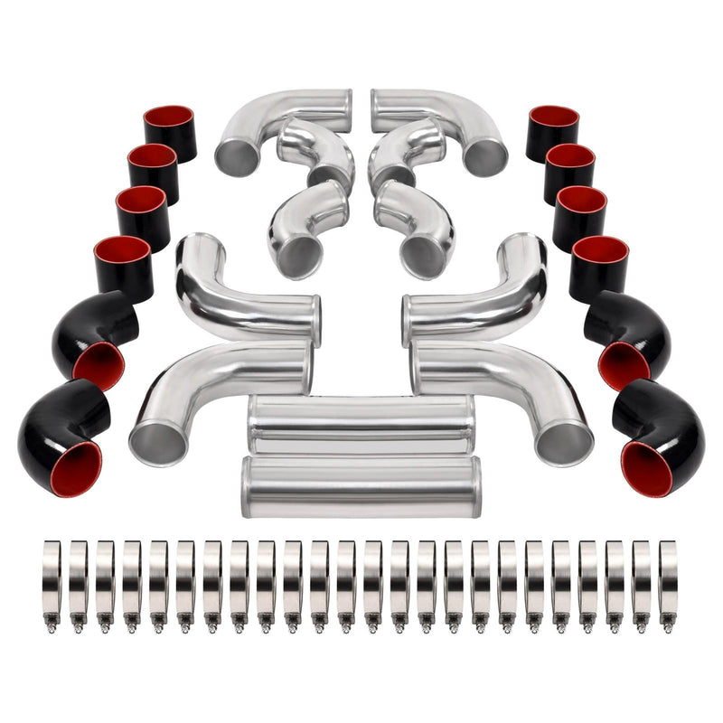 DURAFORCE 12Pcs 3" DIY Universal Polished Turbo Intercooler Pipe Kit Aluminum +Hose+Clamp