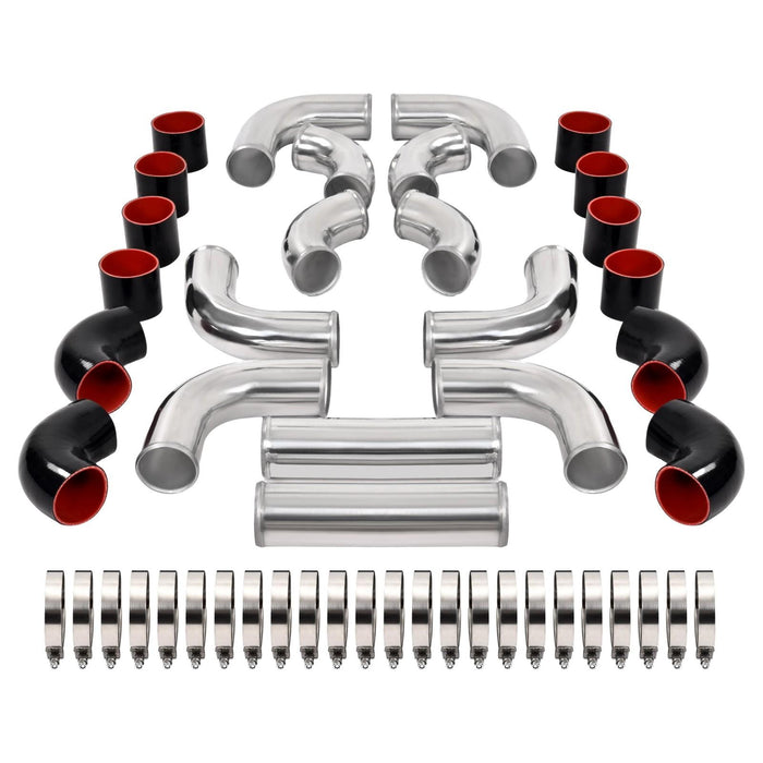 DURAFORCE 12Pcs 3" DIY Universal Polished Turbo Intercooler Pipe Kit Aluminum +Hose+Clamp