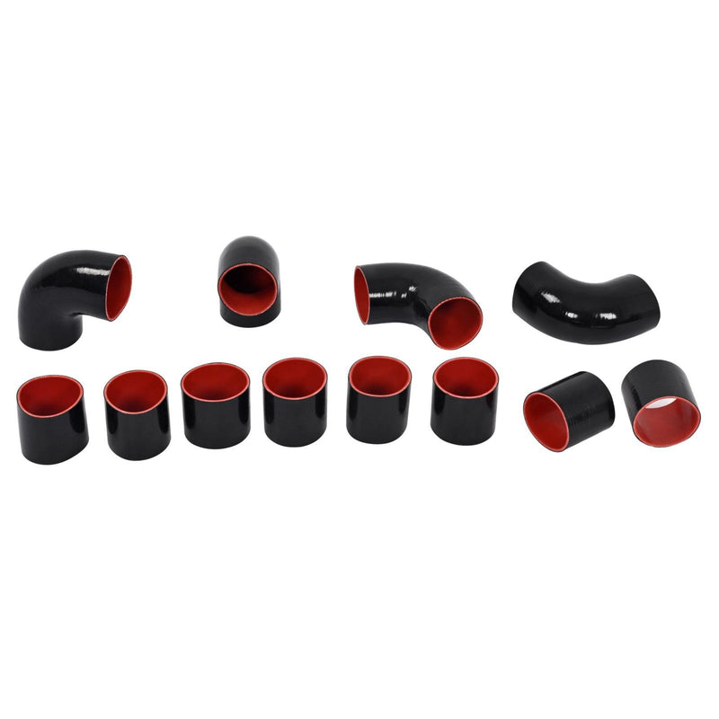 DURAFORCE 12Pcs 3" DIY Universal Polished Turbo Intercooler Pipe Kit Aluminum +Hose+Clamp