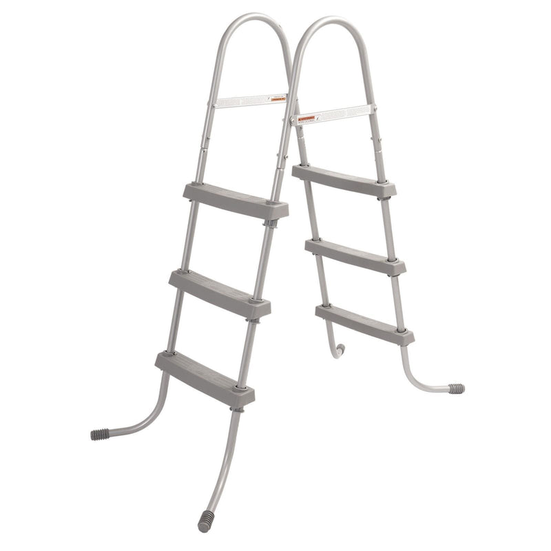 DURAFORCE 36 Inch Wall Height 3 Stair Step Outdoor Above Ground Swimming Pool Ladder Gray