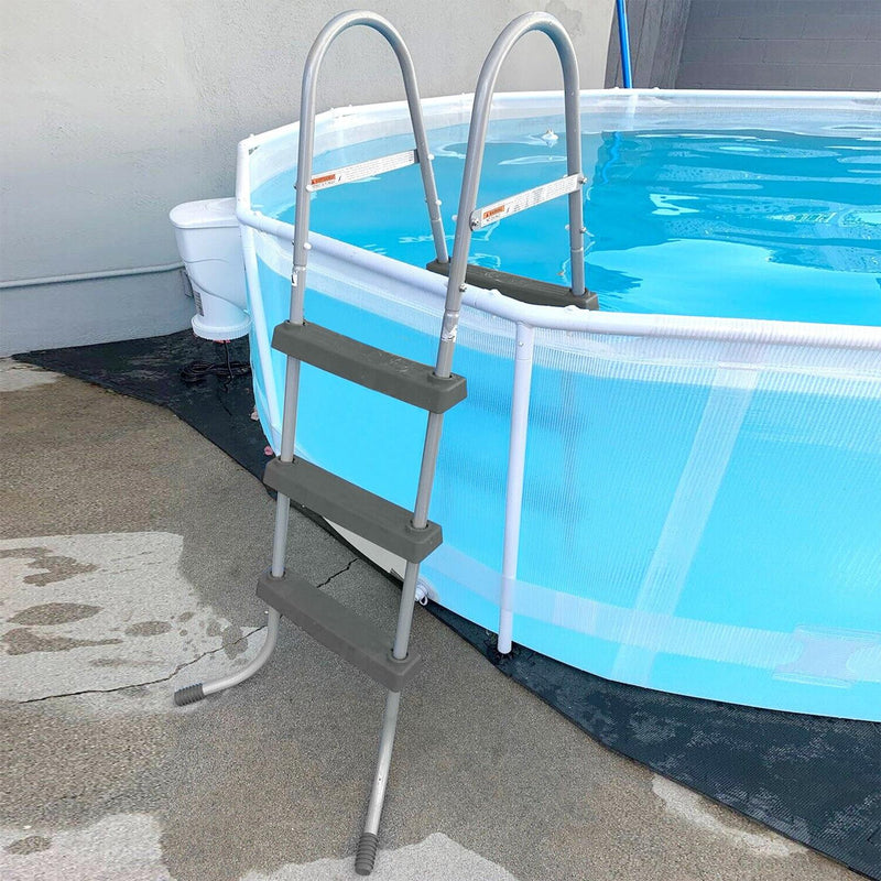 DURAFORCE 36 Inch Wall Height 3 Stair Step Outdoor Above Ground Swimming Pool Ladder Gray