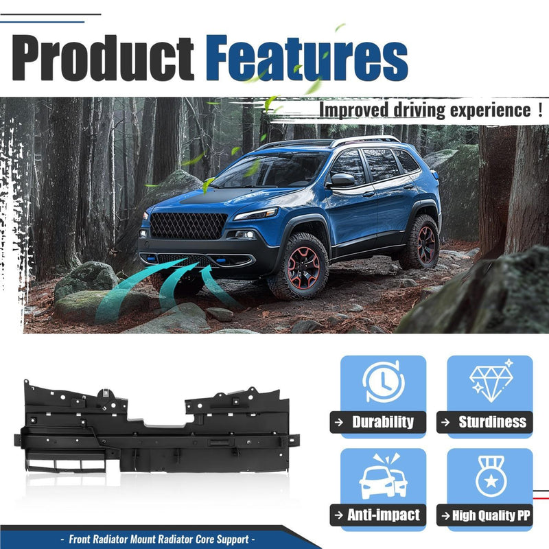 DURAFORCE NEW Black Radiator Support Cover Front Upper For Jeep Cherokee 2014-2018