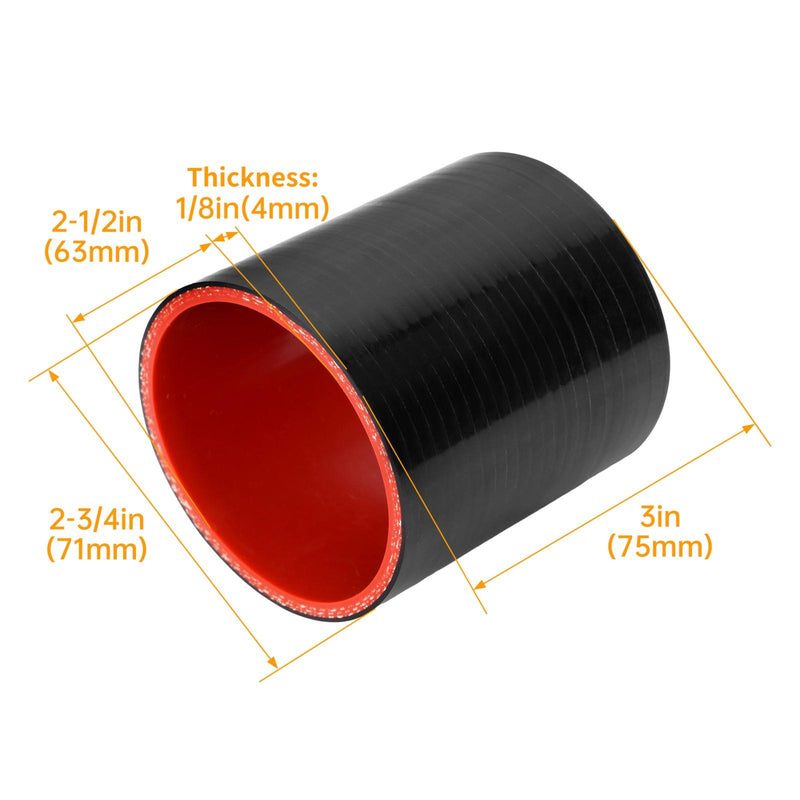 DURAFORCE 2.5" 3 PLY Straight Rubber Intake Hose Pipe Intercooler Radiator Coupler Joiner
