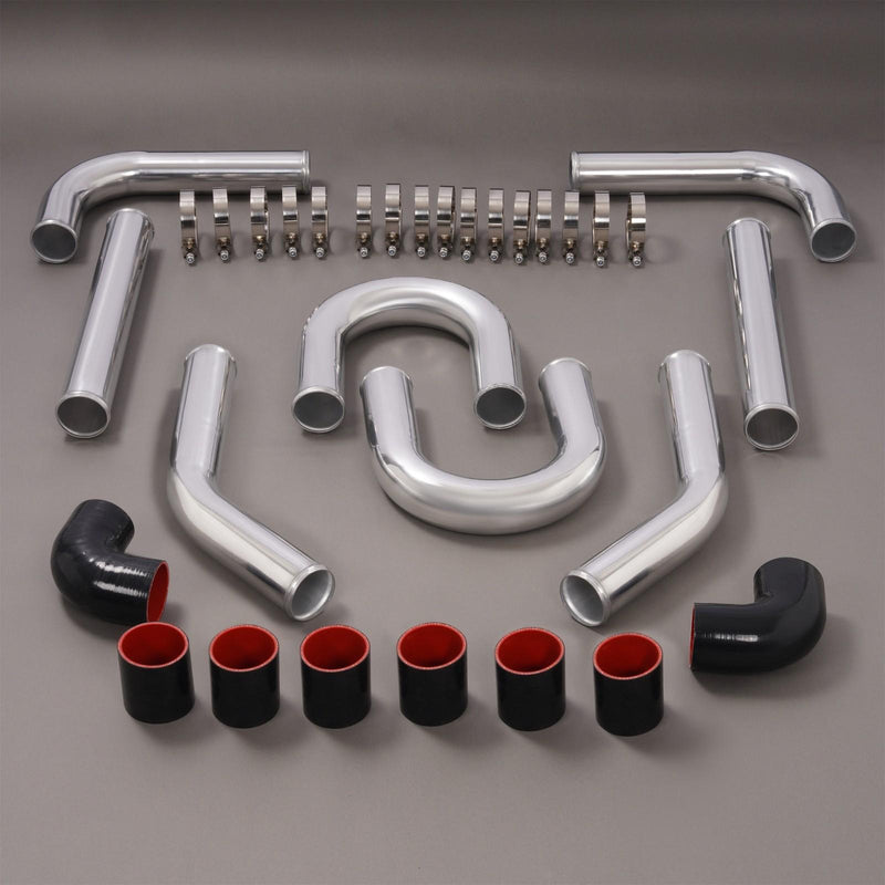 DURAFORCE 8Pc 2.5 inch Universal Aluminum Turbo Intercooler Pipe Kit +Silicone Hose+Clamp