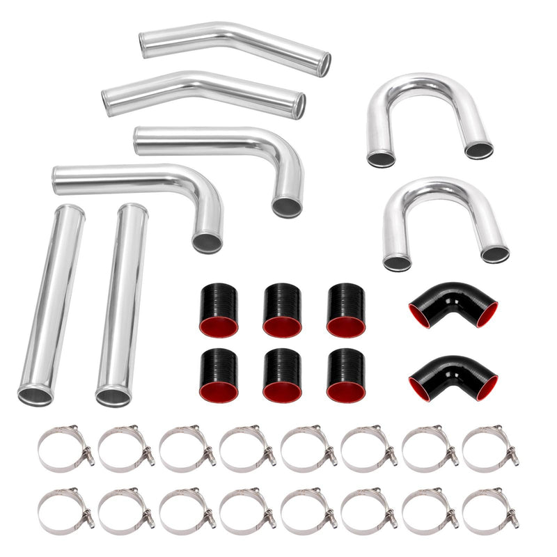 DURAFORCE 8Pc 2.5 inch Universal Aluminum Turbo Intercooler Pipe Kit +Silicone Hose+Clamp