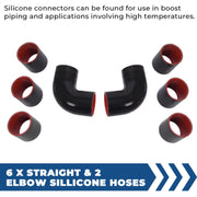 DURAFORCE 8Pc 2.5 inch Universal Aluminum Turbo Intercooler Pipe Kit +Silicone Hose+Clamp