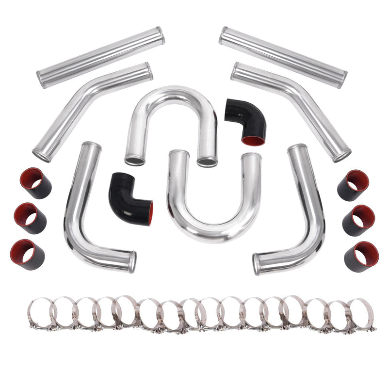 DURAFORCE 8Pc 2.5 inch Universal Aluminum Turbo Intercooler Pipe Kit +Silicone Hose+Clamp