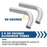 DURAFORCE 8Pc 2.5 inch Universal Aluminum Turbo Intercooler Pipe Kit +Silicone Hose+Clamp