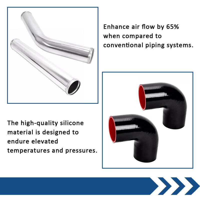 DURAFORCE 8Pc 2.5 inch Universal Aluminum Turbo Intercooler Pipe Kit +Silicone Hose+Clamp