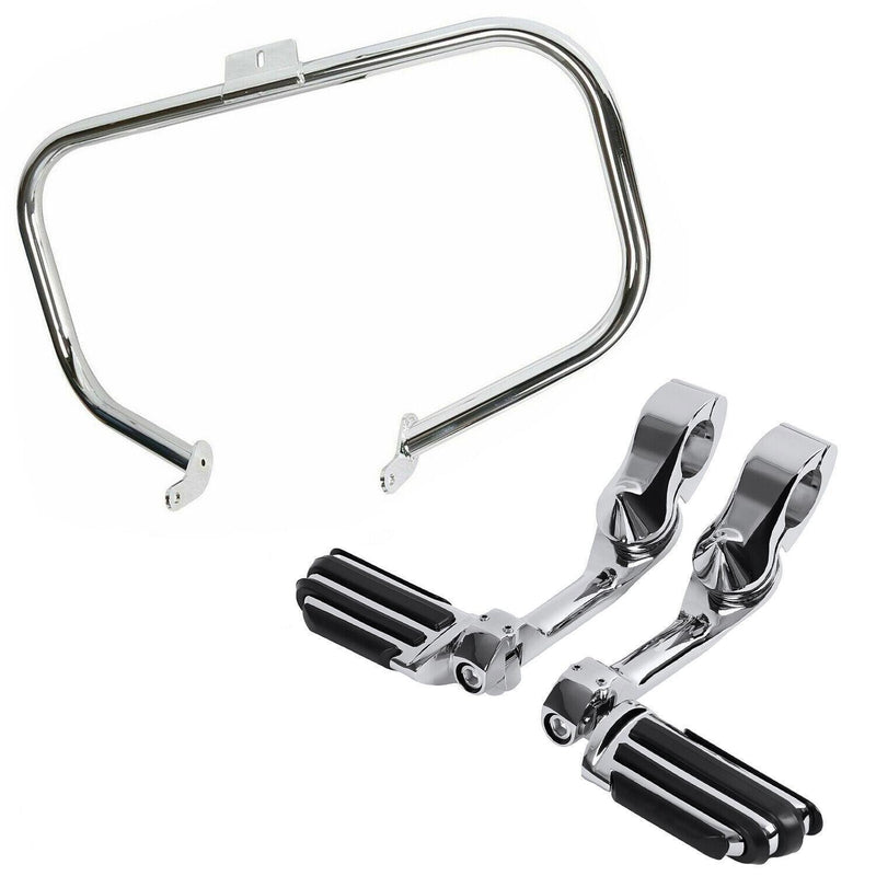 DURAFORCE Engine Guard Crash Bar + 1.25" Highway Foot Pegs For Harley Softail 2000-2017
