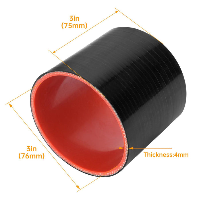 DURAFORCE 3 Ply Rubber Hose/Intake/Intercooler Pipe Straight Coupler + T Clamps 3" ~ 76mm