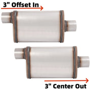 DURAFORCE For Universal 2PCS Street Mufflers 3" Offset In 3" Center Out Stainless Steel