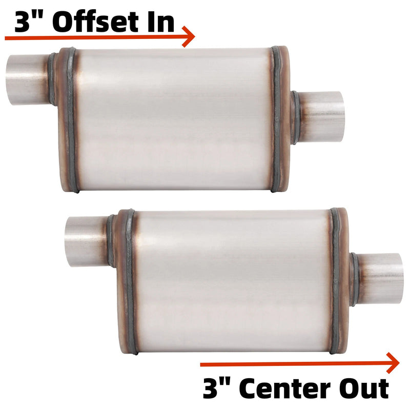 DURAFORCE For Universal 2PCS Street Mufflers 3" Offset In 3" Center Out Stainless Steel