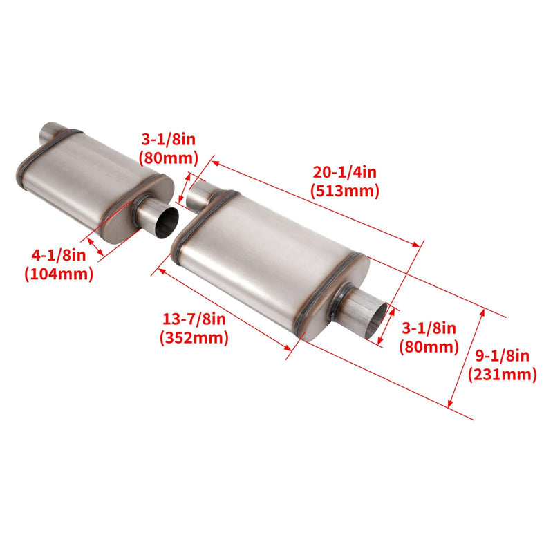 DURAFORCE For Universal 2PCS Street Mufflers 3" Offset In 3" Center Out Stainless Steel