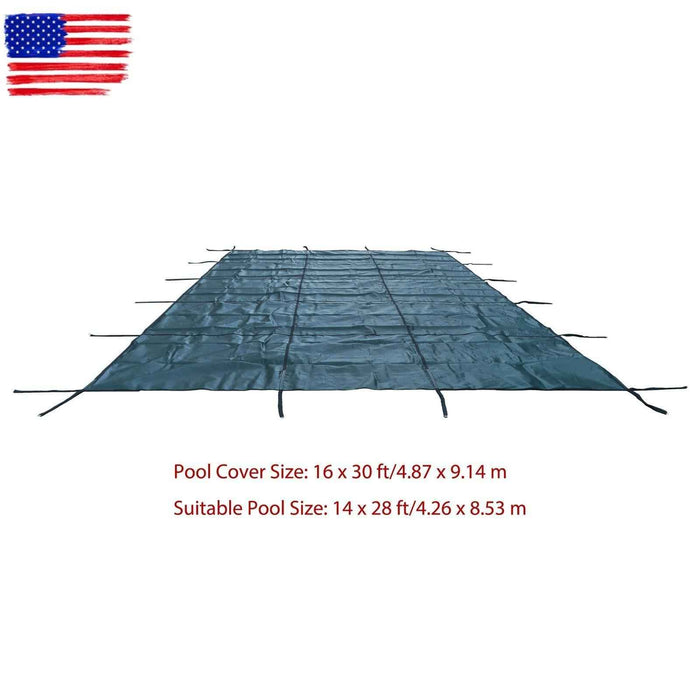 DURAFORCE 16×30FT Rectangle Safety Cover Green Mesh For 14×28FT Inground Swimming Pool